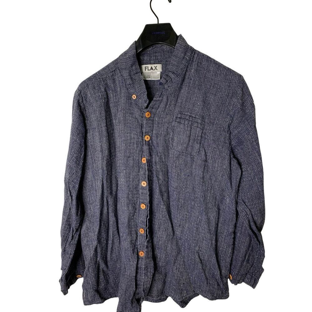 FLAX 100% linen button front top blouse women's size medium